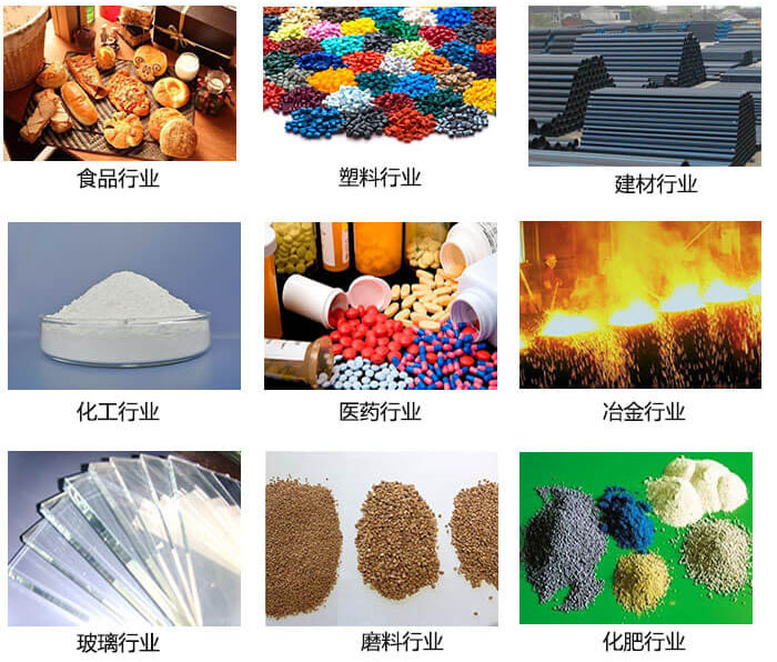  方形振動(dòng)篩適用行業(yè)：食品，塑料，建材，化工，醫(yī)藥等行業(yè)展示圖 