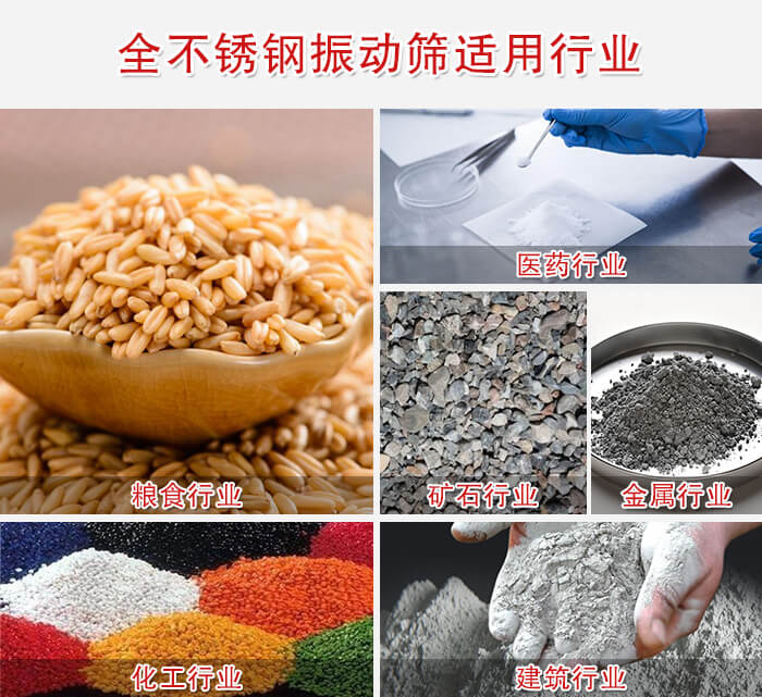 全不銹鋼振動(dòng)篩適用行業(yè)：醫(yī)藥，糧食，礦石等行業(yè)展示